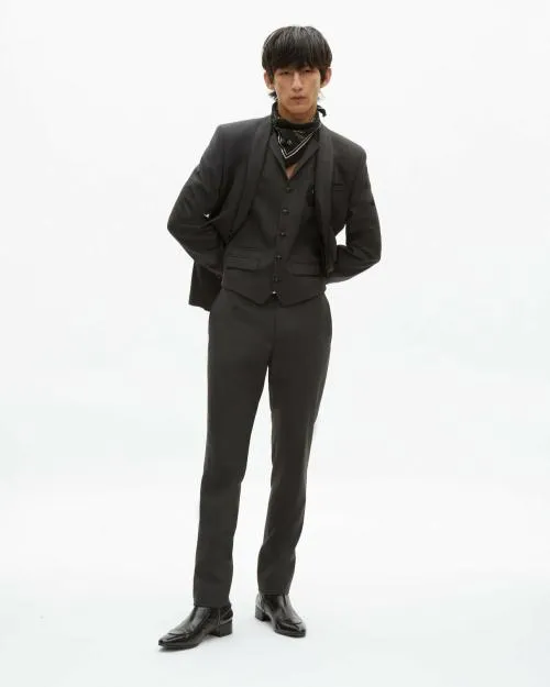 Men Suits The Kooples Black Wool Blend Suit Jacket With MicroCheck Pattern Black Grey
