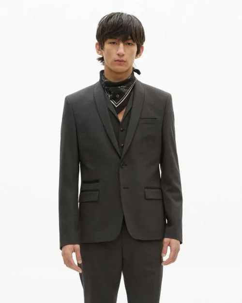 Men Suits The Kooples Black Wool Blend Suit Jacket With MicroCheck Pattern Black Grey