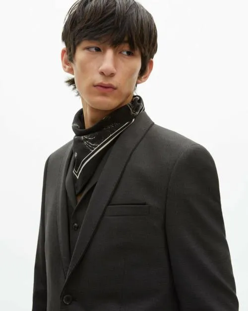 Men Suits The Kooples Black Wool Blend Suit Jacket With MicroCheck Pattern Black Grey