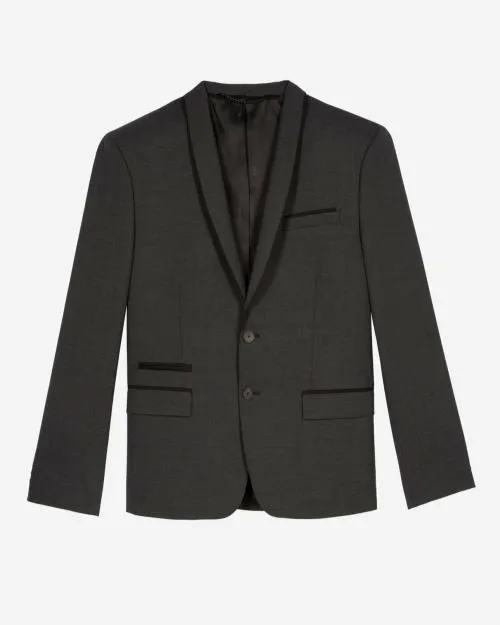 Men Suits The Kooples Black Wool Blend Suit Jacket With MicroCheck Pattern Black Grey