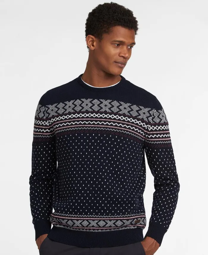 Men Sweaters Barbour Essential Fair Isle Crew Jumper Forest