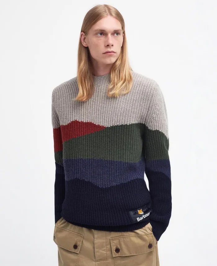 Men Sweaters Barbour X Maison Kitsun Landscape Knitted Jumper Classic Navy