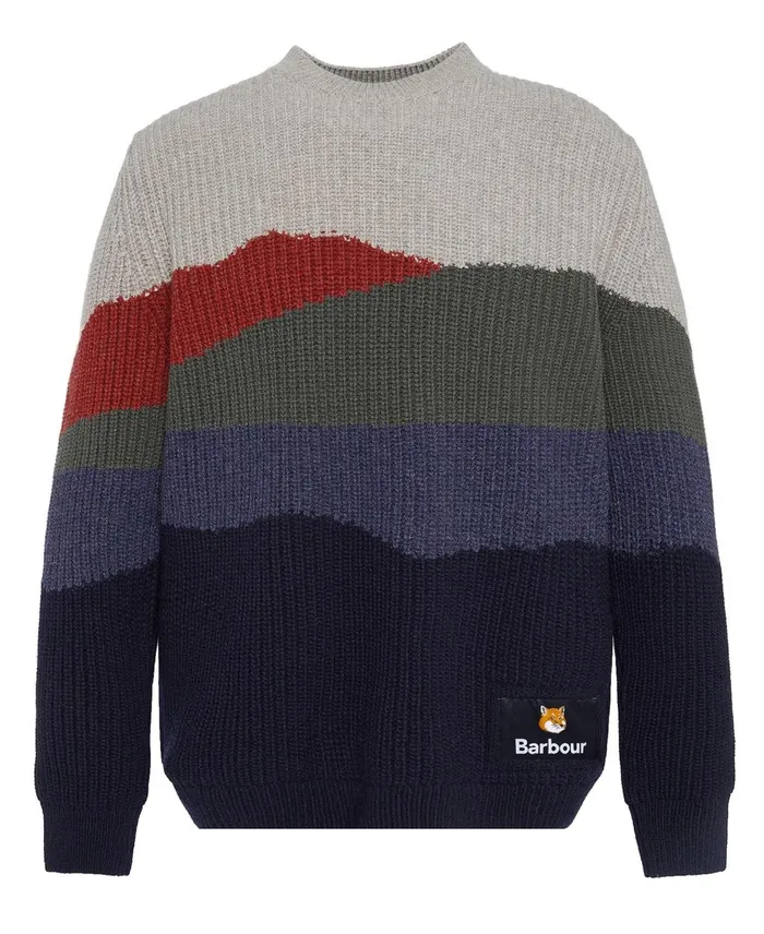 Men Sweaters Barbour X Maison Kitsun Landscape Knitted Jumper Classic Navy Men Sweaters Barbour X Maison Kitsun Landscape Knitted Jumper Classic Navy