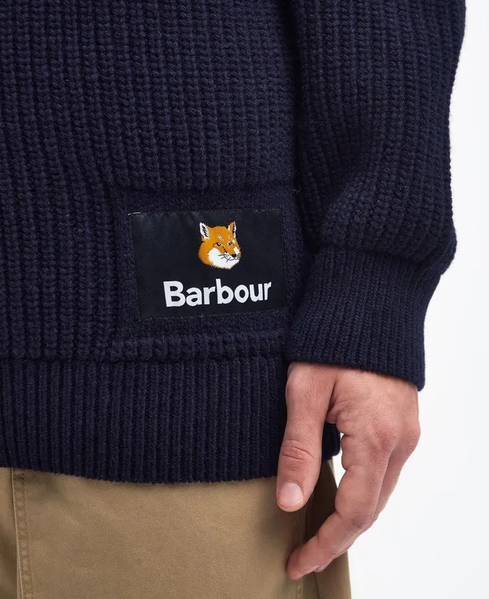 Men Sweaters Barbour X Maison Kitsun Landscape Knitted Jumper Classic Navy Men Sweaters Barbour X Maison Kitsun Landscape Knitted Jumper Classic Navy