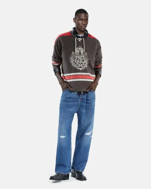 Men Sweatshirts The Kooples Black Polo Sweatshirt Black Washed