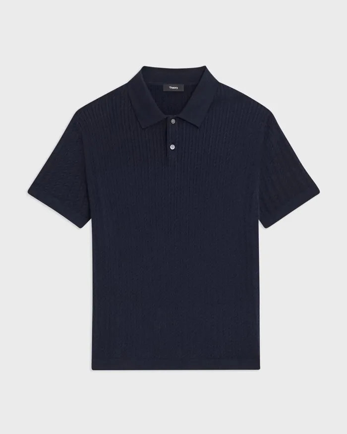 Men Theory TShirts Polos Cable Knit Polo In Cotton Baltic