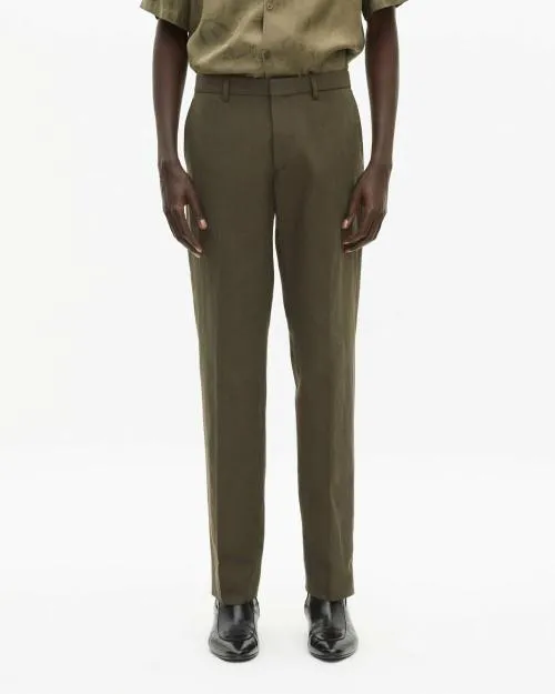 Men Trousers and Jeans The Kooples StraightCut Khaki Cotton And Linen Suit Pants Kaki