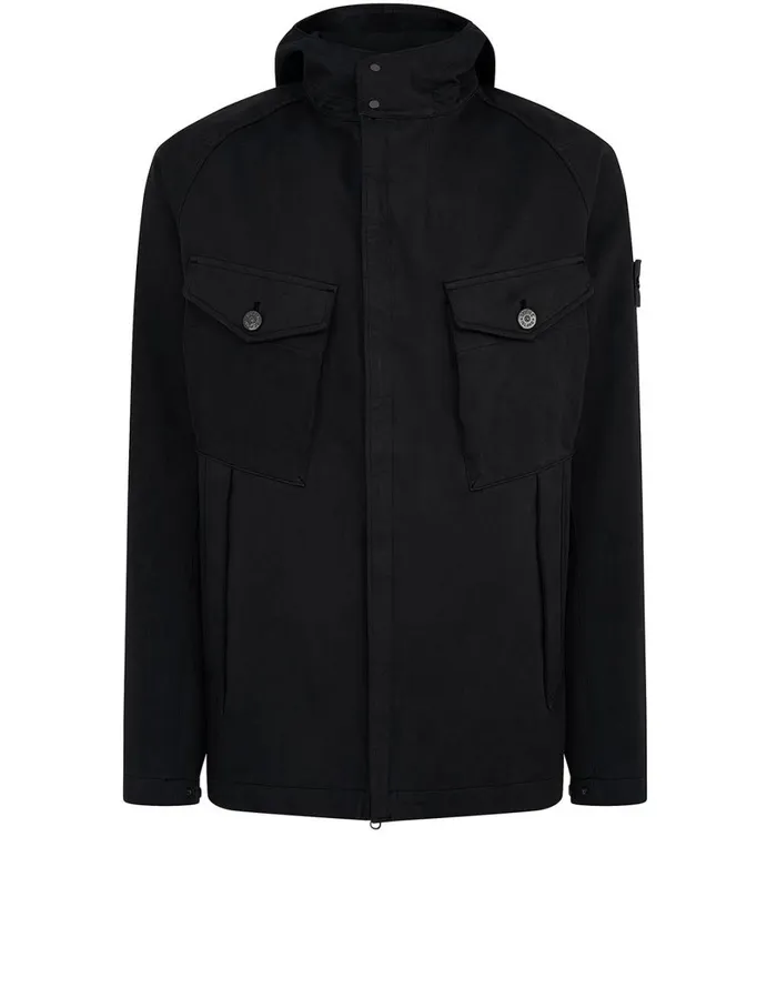 Mens 441F1 Raso Gommato Double Ghost Piece Hooded Jacket In Black Stone Island Coats 038 Jackets Mens 441F1 Raso Gommato Double Ghost Piece Hooded Jacket In Black Stone Island Coats 038 Jackets