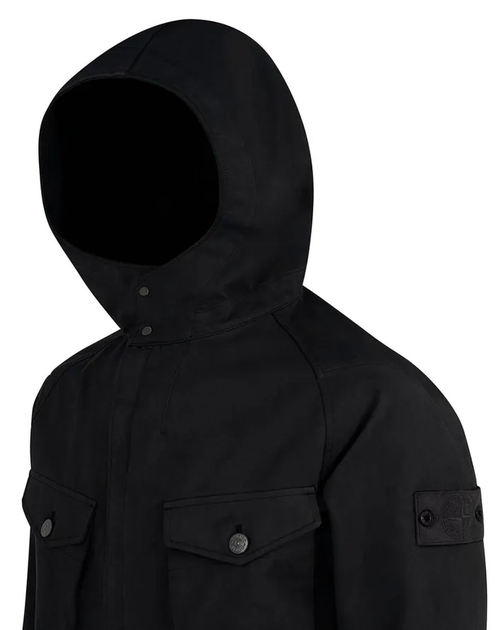 Mens 441F1 Raso Gommato Double Ghost Piece Hooded Jacket In Black Stone Island Coats 038 Jackets