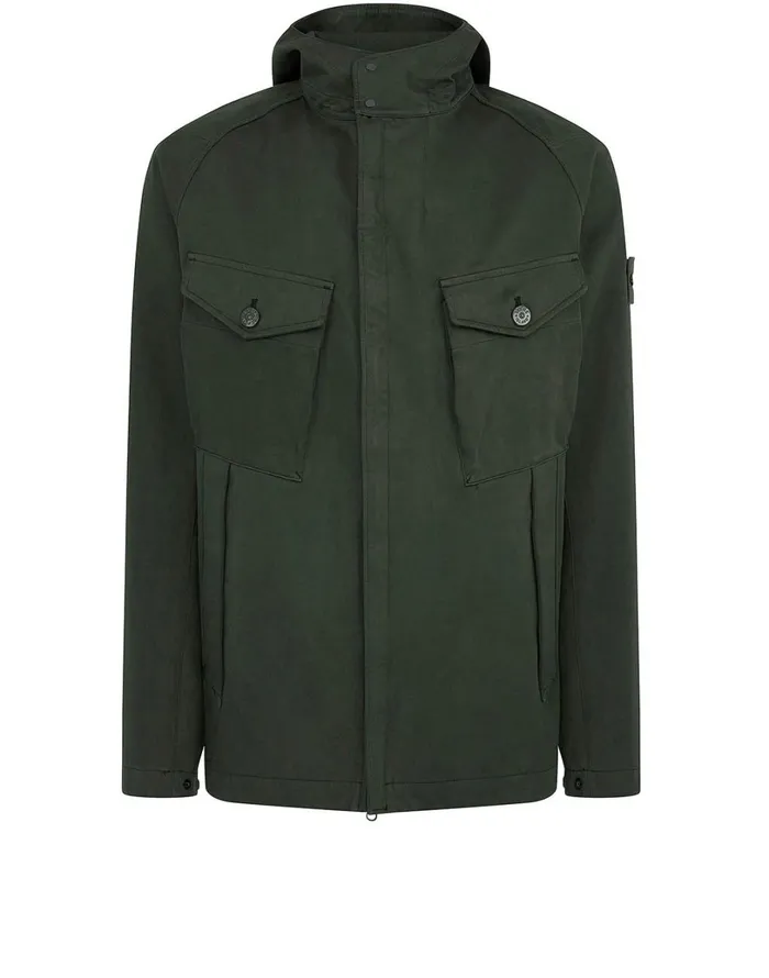 Mens 441F1 Raso Gommato Double Ghost Piece Hooded Jacket In Khaki Stone Island Coats 038 Jackets Mens 441F1 Raso Gommato Double Ghost Piece Hooded Jacket In Khaki Stone Island Coats 038 Jackets