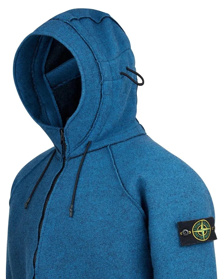 Mens 565A6 Felted Pure Wool Detachable Lining Hooded Jacket In Periwinkle Stone Island Coats 038 Jackets