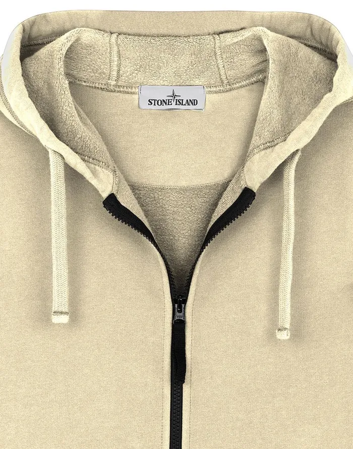 Mens 64220 Hooded Full Zip Sweatshirt In Butter Stone Island Sweatshirts