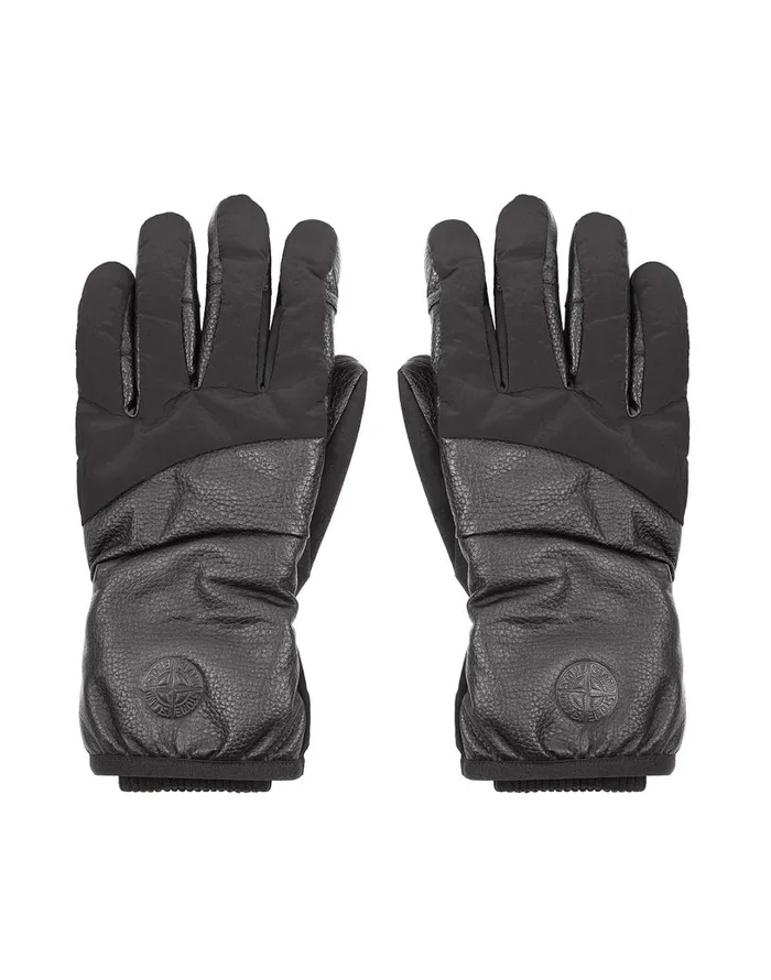 Mens 92774 LeatherNylon Metal Padded Gloves In Black Stone Island Gloves