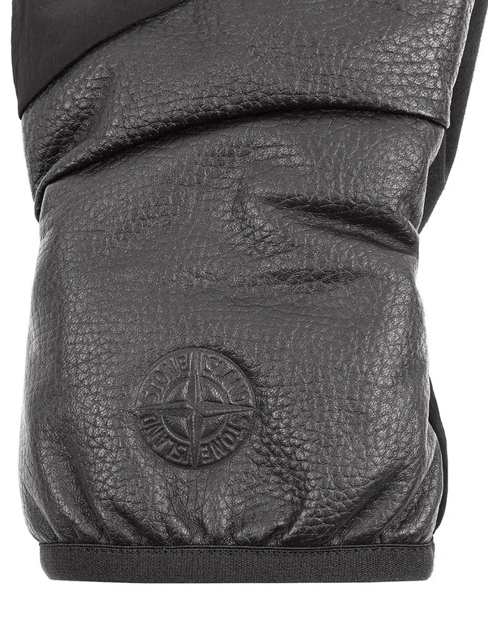 Mens 92774 LeatherNylon Metal Padded Gloves In Black Stone Island Gloves