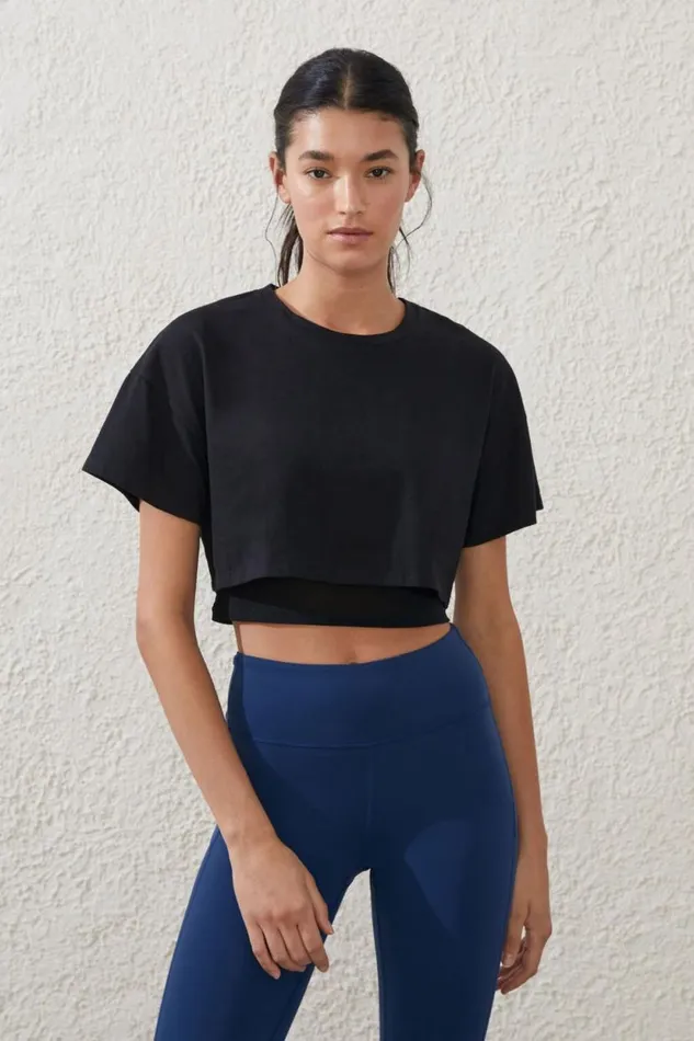 Mesh Layered Tshirt Black Women Cotton On Tops