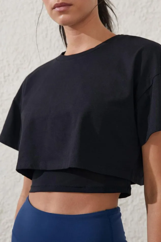 Mesh Layered Tshirt Black Women Cotton On Tops