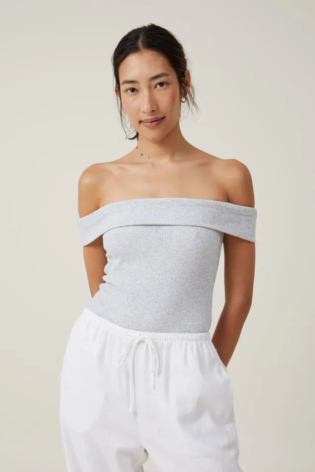 Mia Off The Shoulder Bodysuit Grey Marle Women Cotton On Tops