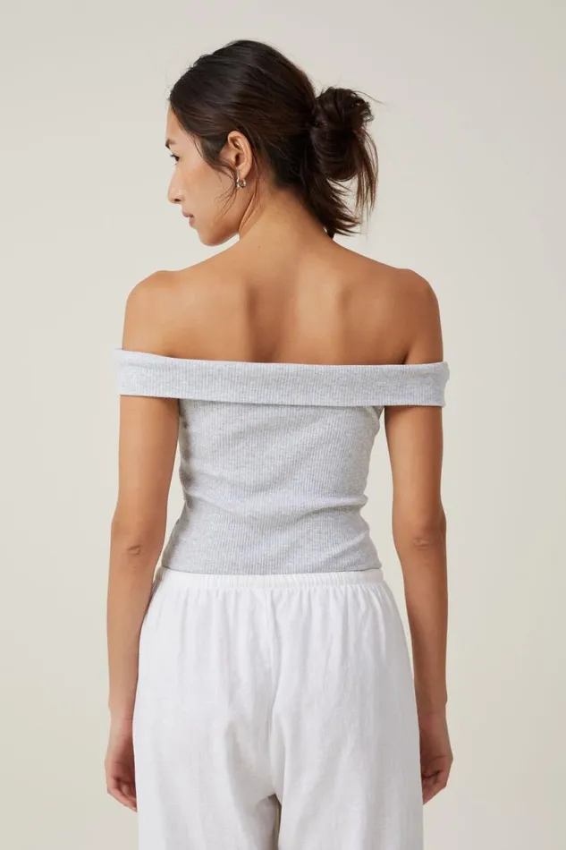 Mia Off The Shoulder Bodysuit Grey Marle Women Cotton On Tops