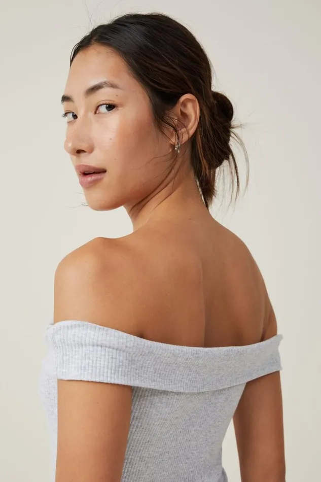 Mia Off The Shoulder Bodysuit Grey Marle Women Cotton On Tops