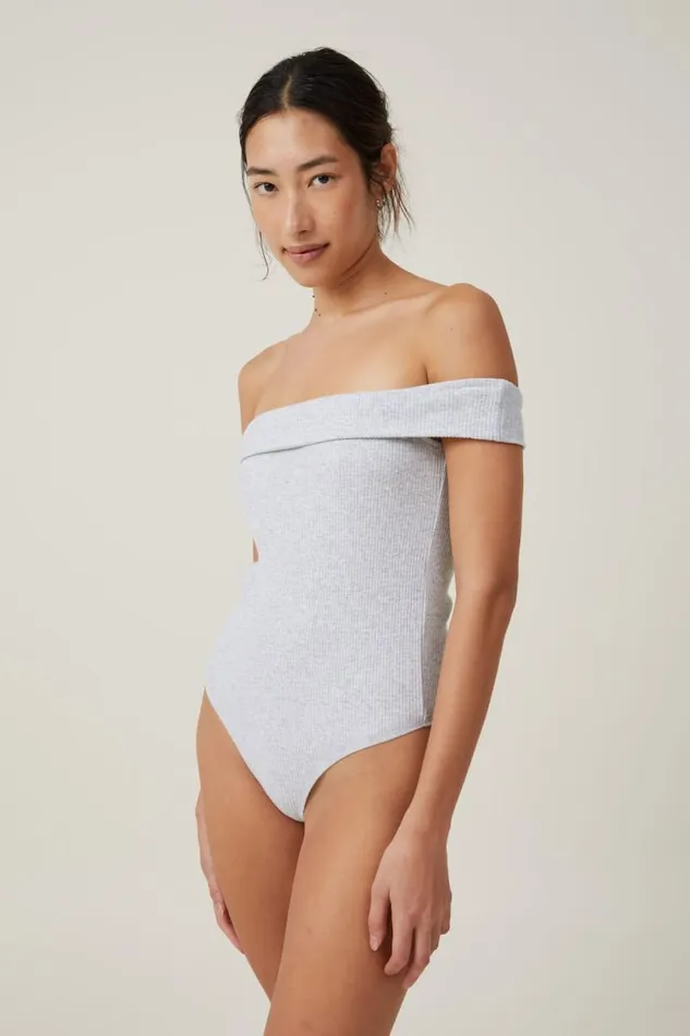 Mia Off The Shoulder Bodysuit Grey Marle Women Cotton On Tops