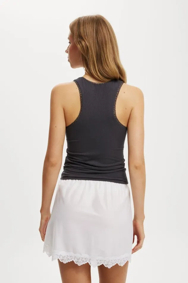 Mini Slip Skirt With Lace White Women Cotton On Skirts
