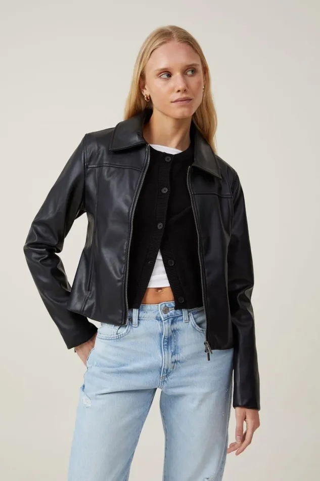 Minimalist Faux Leather Jacket Black Women Cotton On Jackets