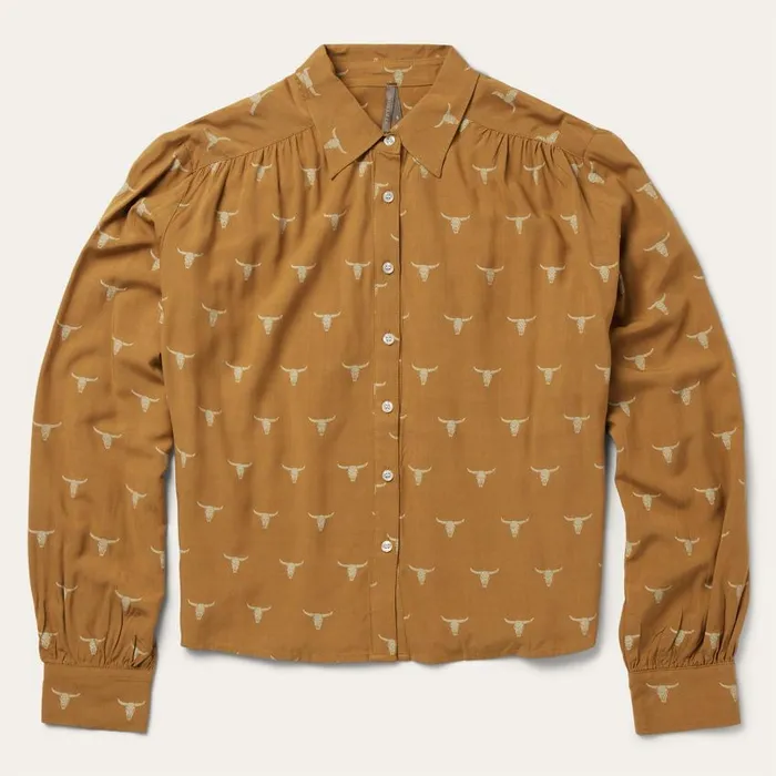 Mojave Longhorn Print Poet Blouse Brown Women Stetson Blouses