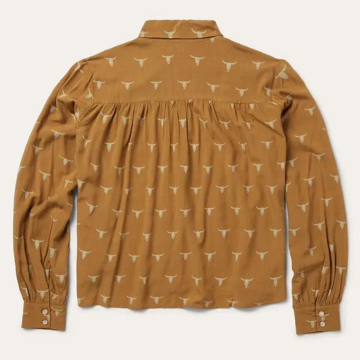 Mojave Longhorn Print Poet Blouse Brown Women Stetson Blouses