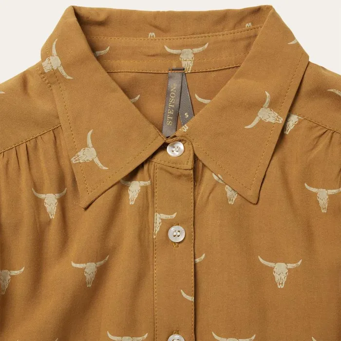 Mojave Longhorn Print Poet Blouse Brown Women Stetson Blouses