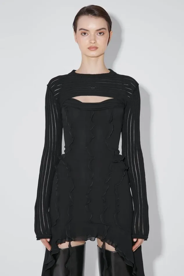 Monofilament Pinstripe Shrug Black Women MISBHV Knitwear