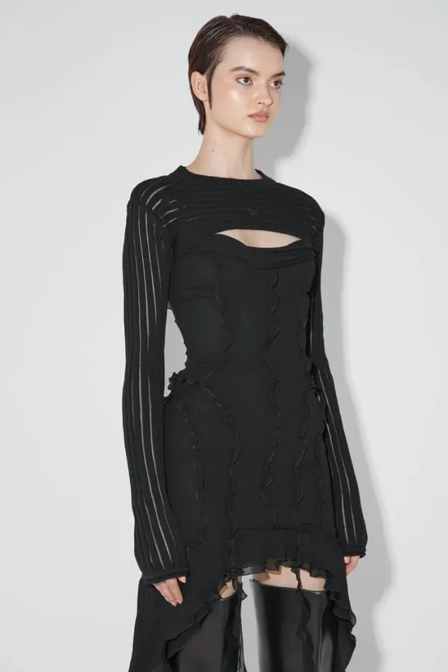 Monofilament Pinstripe Shrug Black Women MISBHV Knitwear