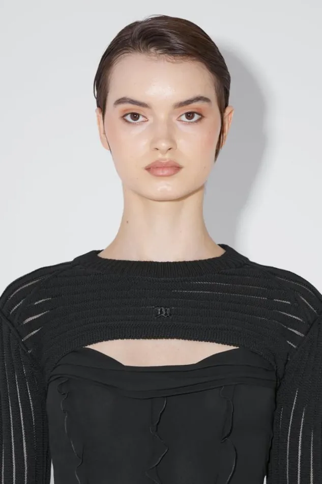 Monofilament Pinstripe Shrug Black Women MISBHV Knitwear