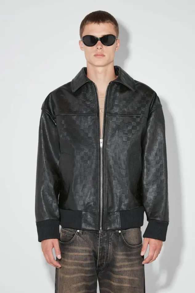 Monogram Embossed Bandit Leather Jacket Black Men MISBHV Outerwear