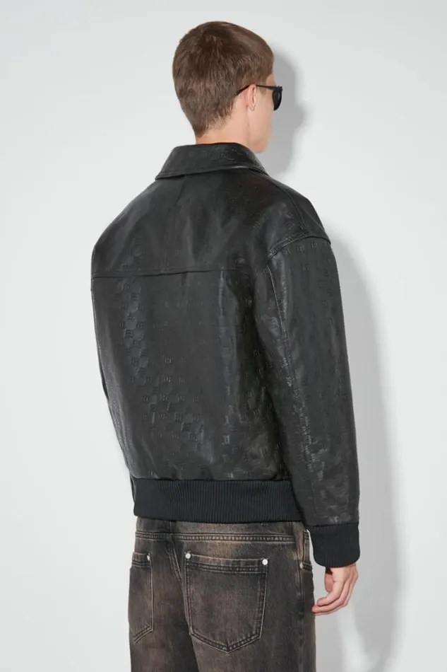 Monogram Embossed Bandit Leather Jacket Black Men MISBHV Outerwear