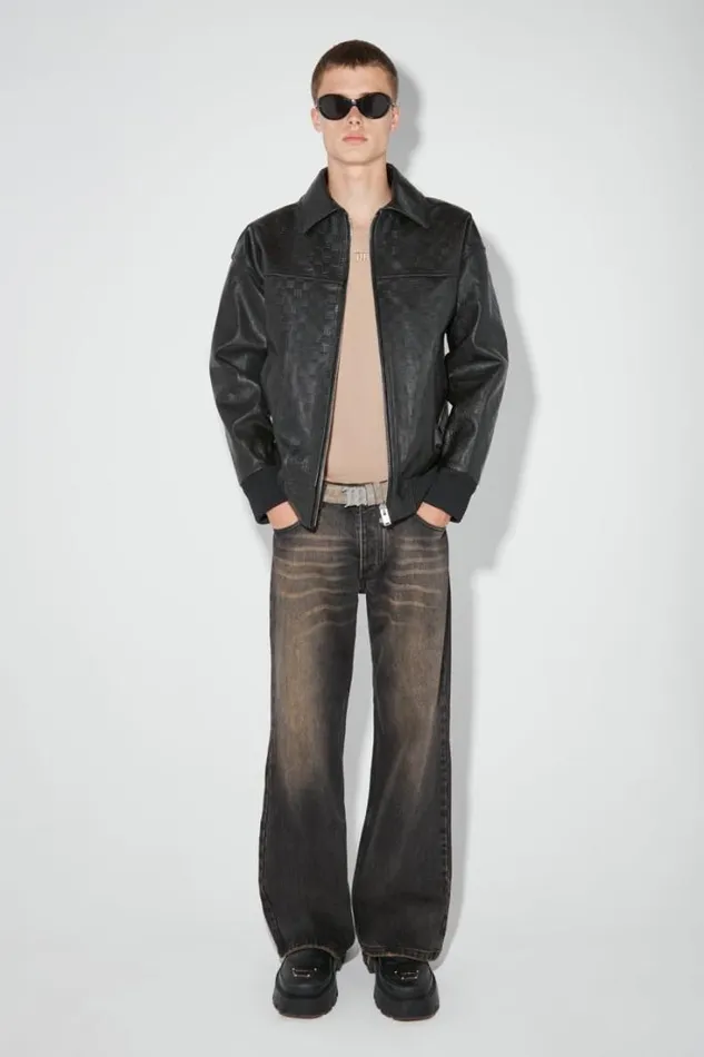 Monogram Embossed Bandit Leather Jacket Black Men MISBHV Outerwear