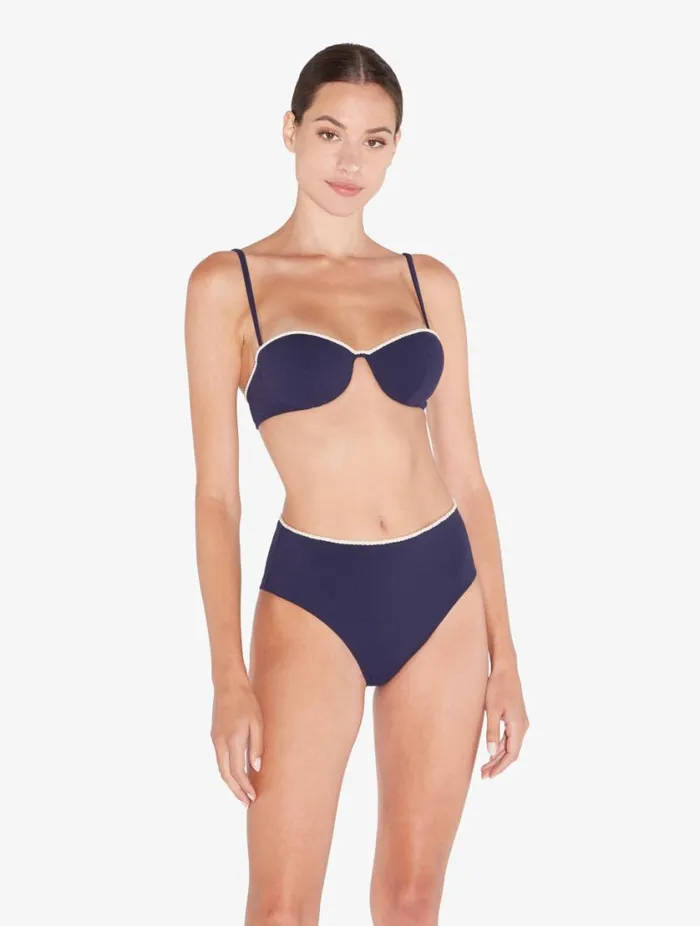 Monogram High Waist Bikini Brief In Navy Swim La Perla Bikinis