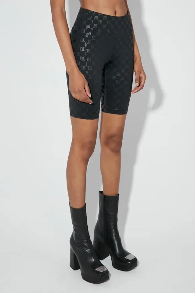 Monogram High Waisted Biker Shorts Black Women MISBHV Shorts