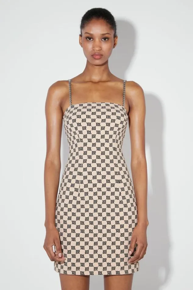 Monogram Spaghetti Mini Dress Beige Women MISBHV Dresses