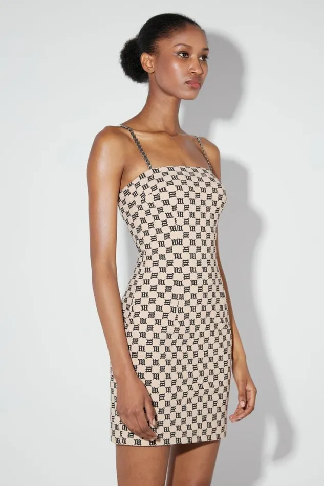 Monogram Spaghetti Mini Dress Beige Women MISBHV Dresses