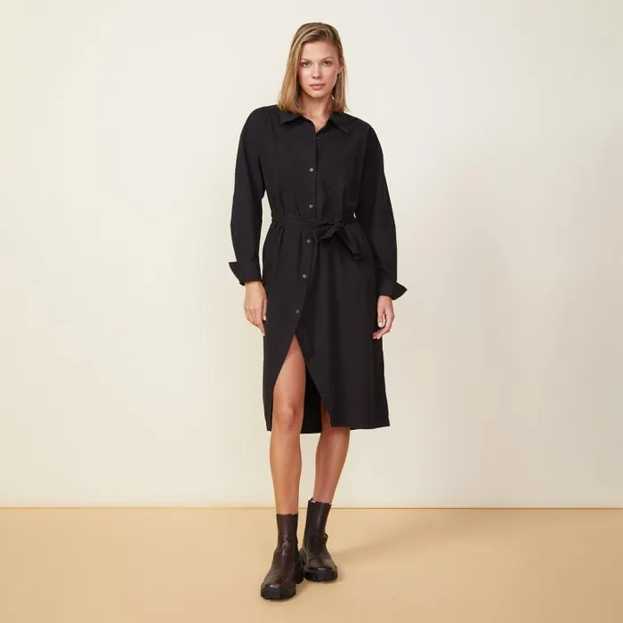 MONROW DRESSES Asymmetrical Poplin Tie Shirt Dress Black 8211 Shop