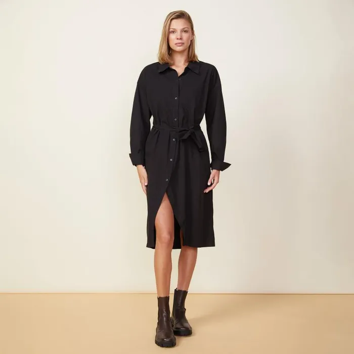 MONROW DRESSES Asymmetrical Poplin Tie Shirt Dress Black 8211 Shop
