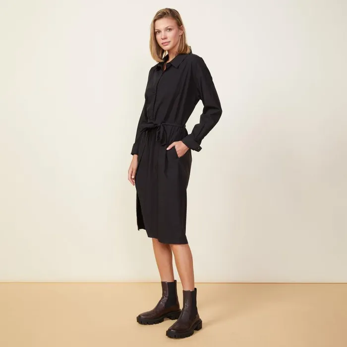 MONROW DRESSES Asymmetrical Poplin Tie Shirt Dress Black 8211 Shop