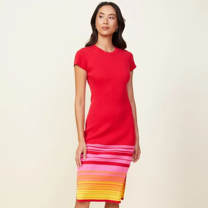 MONROW DRESSES Sunset Sweater Cap Sleeve Midi Dress Sunset 8211 Shop