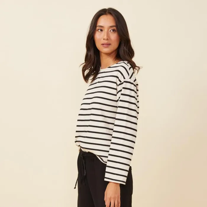MONROW LONG SLEEVE Stripe Boat Neck Long Sleeve Natural Black 8211 Shop