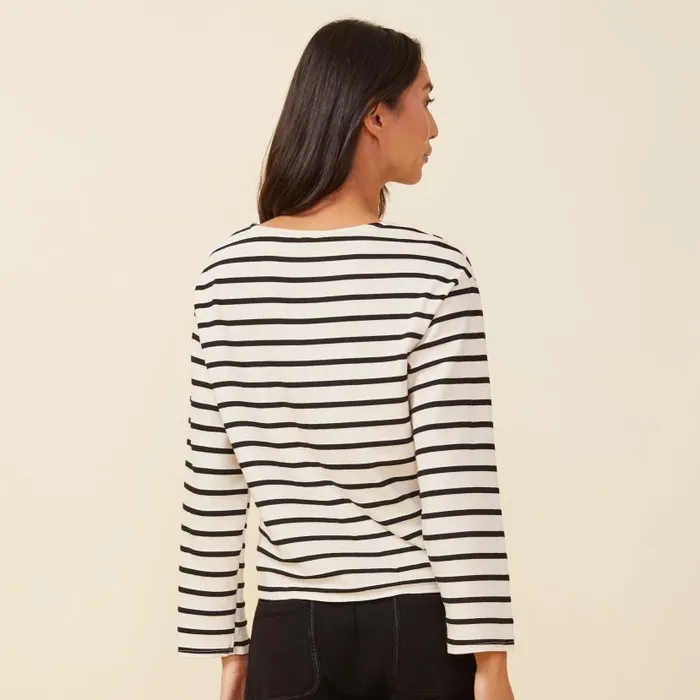 MONROW LONG SLEEVE Stripe Boat Neck Long Sleeve Natural Black 8211 Shop