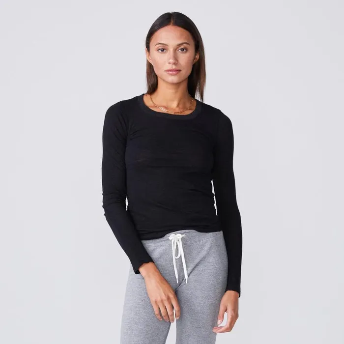 MONROW LONG SLEEVE Textured TriBlend Fitted Long Sleeve Crew Black 8211 Shop
