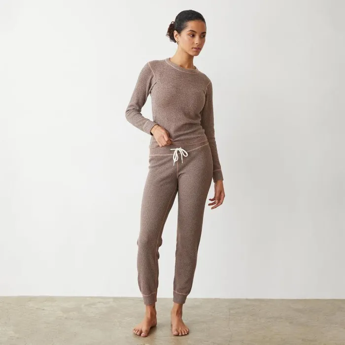 MONROW SWEATS Cozy Heather Thermal Cuff Sweat Pecan 8211 Shop