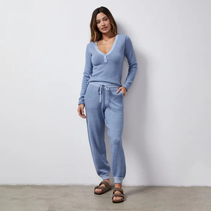 MONROW SWEATS Soft Knit Textured Cuffed Jogger Light Blue 8211 Shop