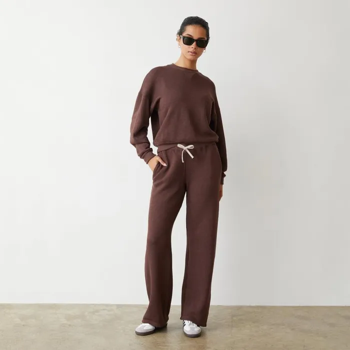 MONROW SWEATS Teddy Fleece Straight Leg Sweat Dark Oak 8211 Shop
