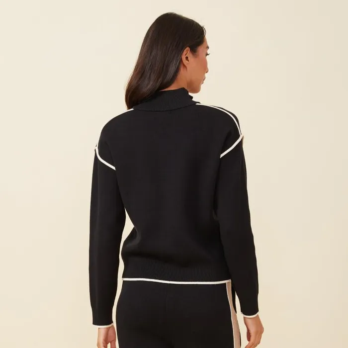 MONROW SWEATSHIRTS Soft Knit Half Zip Contrast Stripe Sweater Black 8211 Shop